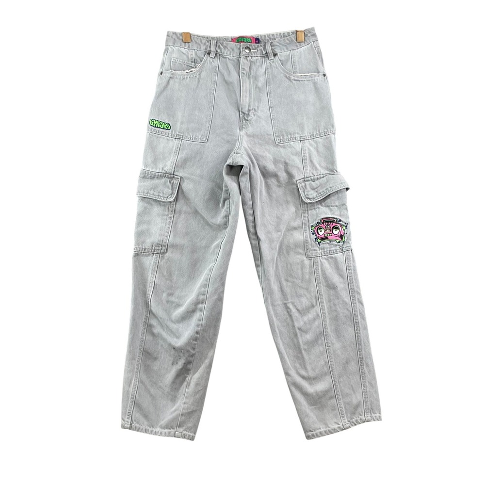 Empyre Cargo Pants‎ Womens 10 Grey Boombox Patch Embroidered Skate Streetwear